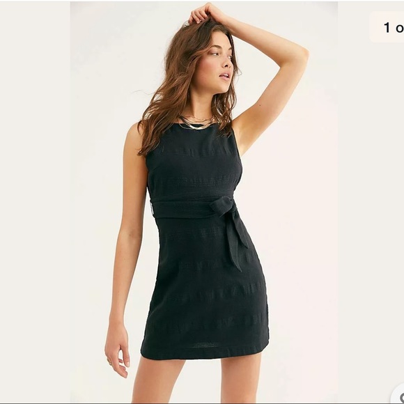 SOLD✨New FREE PEOPLE Zahara Linen Tie Waist Black Dress - Picture 2 of 7